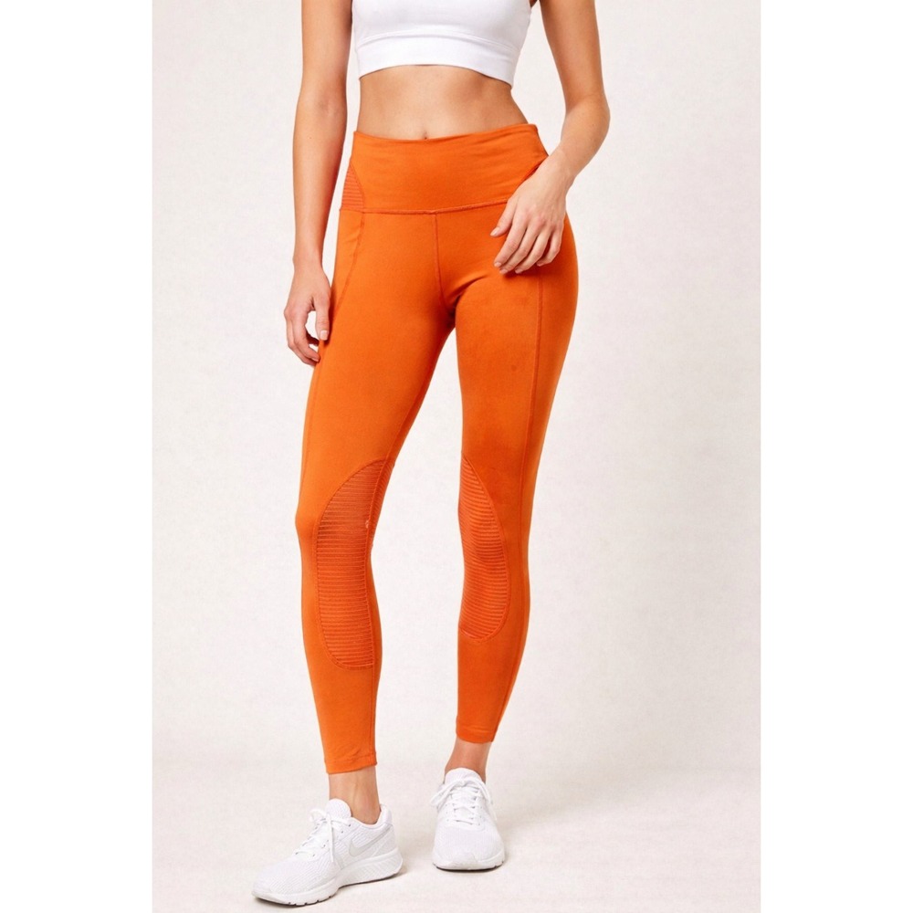 Free People Movement Womens Orange Ribbed Moto High Rise Leggings Size Small